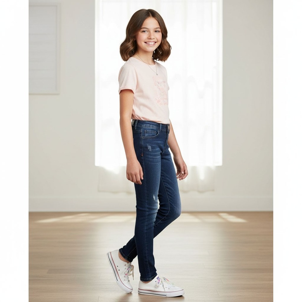 R1893 Girls Dark Wash Distressed‎ Skinny Jeans Denim Pants Size 14